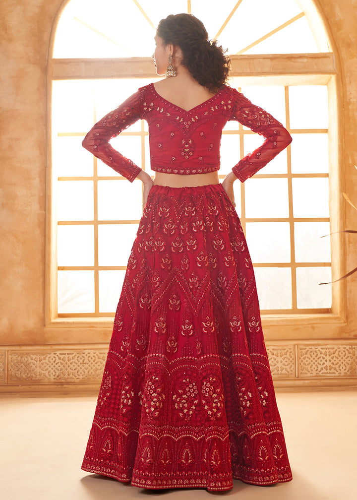 Buy Now Gorgeous Red Heavy Net Embroidered Bridal Lehenga Choli Online in USA, UK, France, UAE & Worldwide at Empress Clothing. 