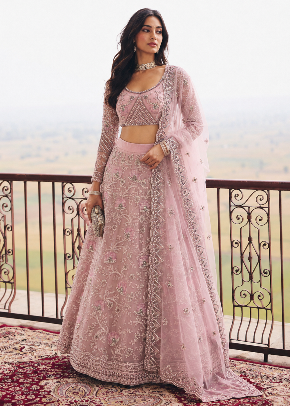 Buy Now Great Pink Embroidered Stylist Wedding Lehenga Choli Online in US, UK, Canada, France, Italy, Germany, Sweden, Austria, Australia &amp; Worldwide at Empress.