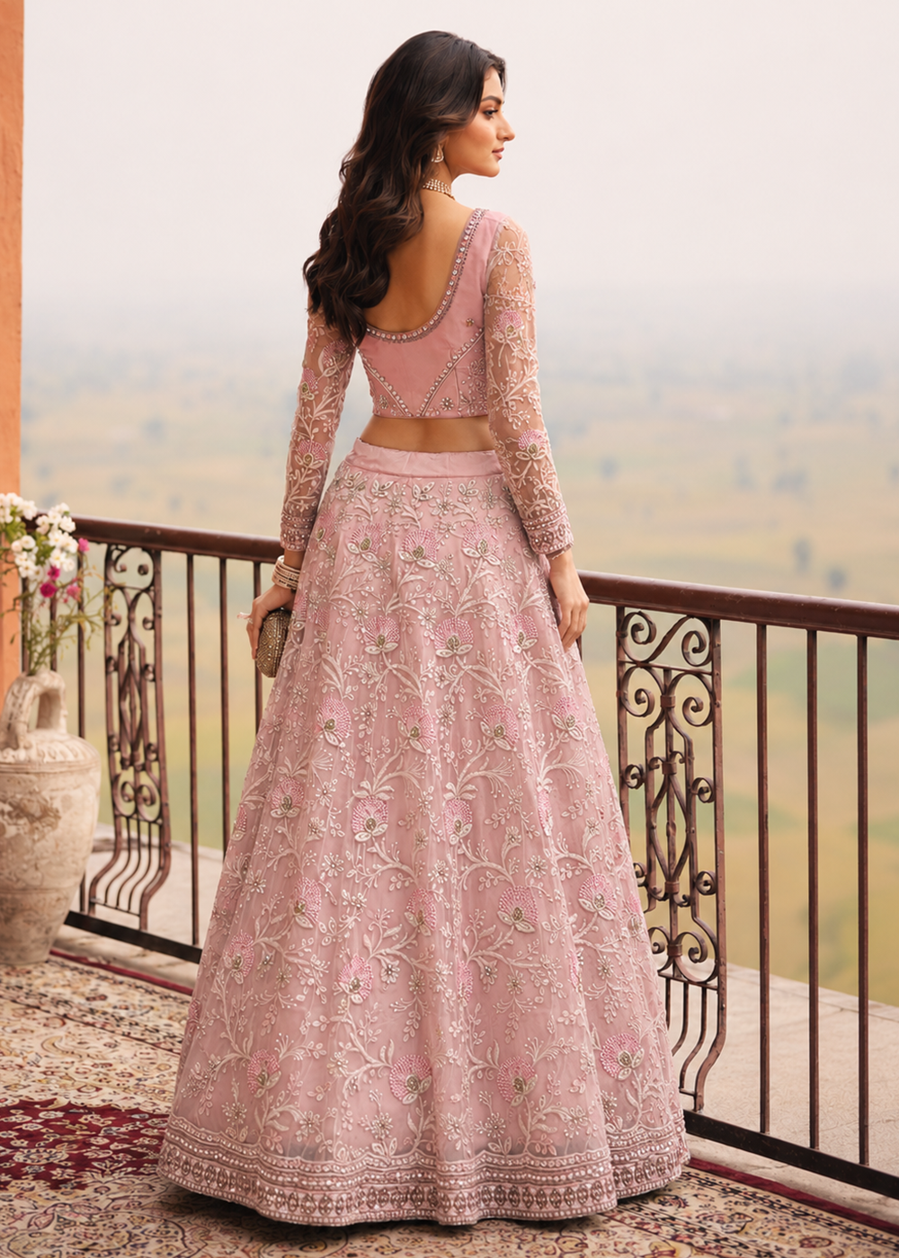 Buy Now Great Pink Embroidered Stylist Wedding Lehenga Choli Online in US, UK, Canada, France, Italy, Germany, Sweden, Austria, Australia &amp; Worldwide at Empress.