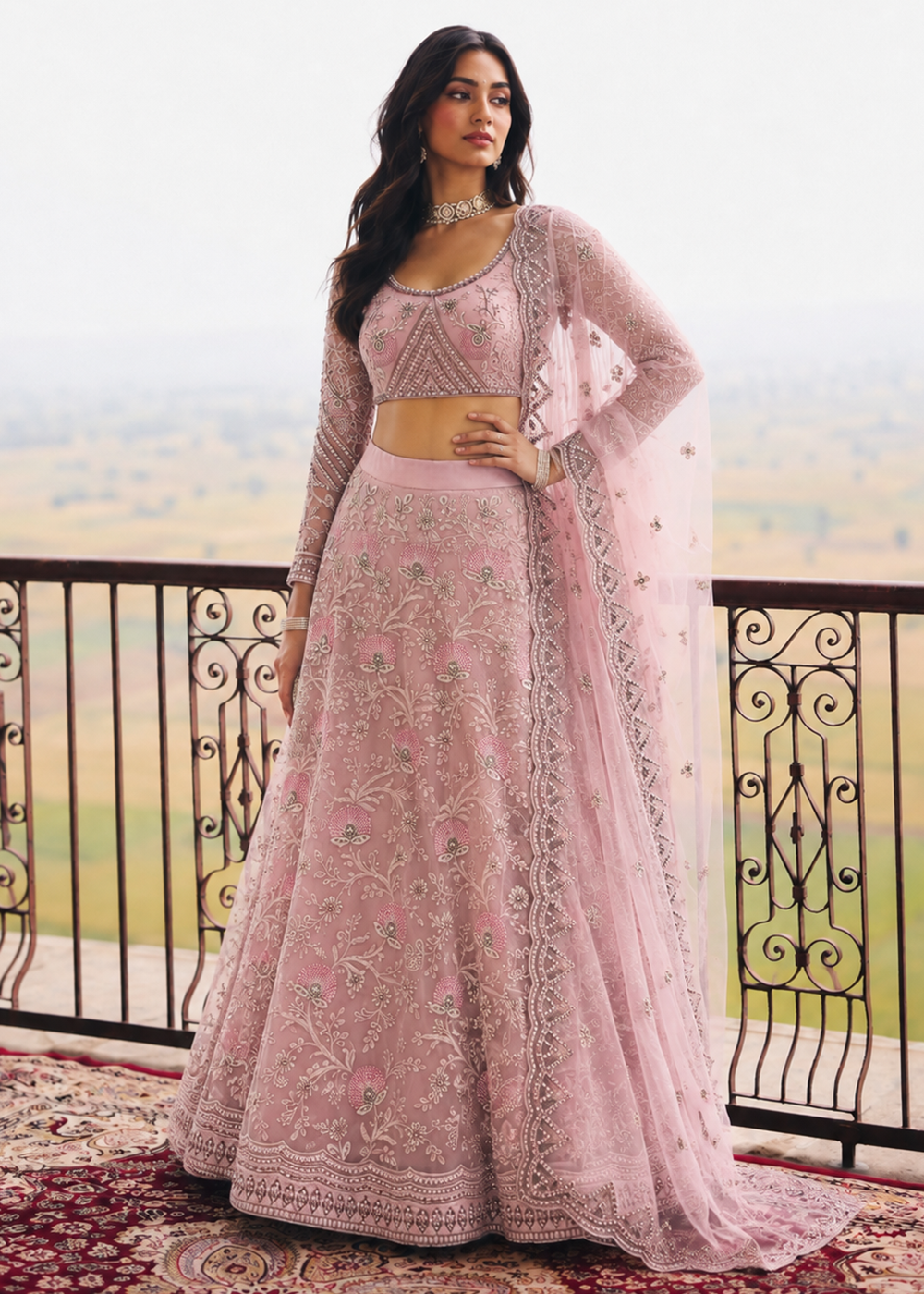 Buy Now Great Pink Embroidered Stylist Wedding Lehenga Choli Online in US, UK, Canada, France, Italy, Germany, Sweden, Austria, Australia &amp; Worldwide at Empress.