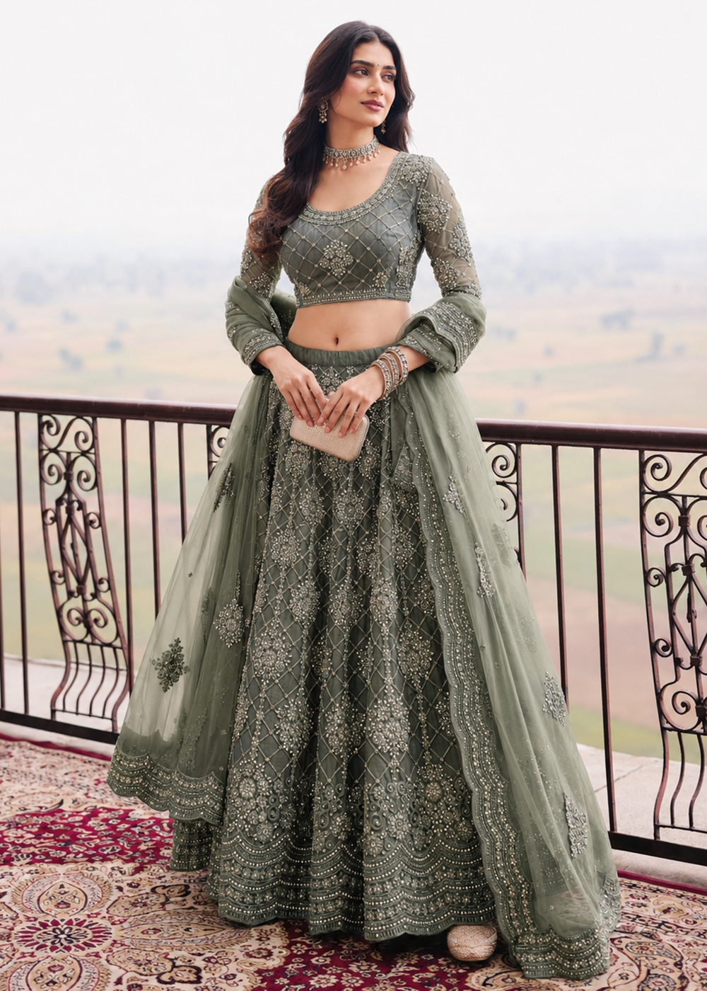 Buy Now Great Green Embroidered Stylist Wedding Lehenga Choli Online in US, UK, Canada, France, Italy, Germany, Sweden, Austria, Greece &amp; Worldwide at Empress.
