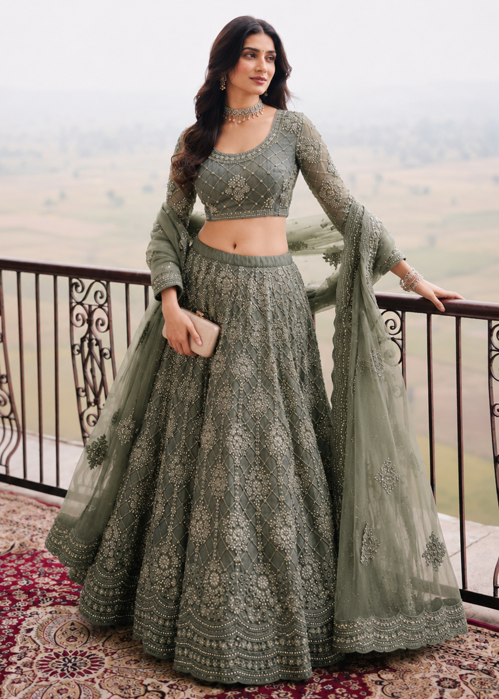 Buy Now Great Green Embroidered Stylist Wedding Lehenga Choli Online in US, UK, Canada, France, Italy, Germany, Sweden, Austria, Greece &amp; Worldwide at Empress.