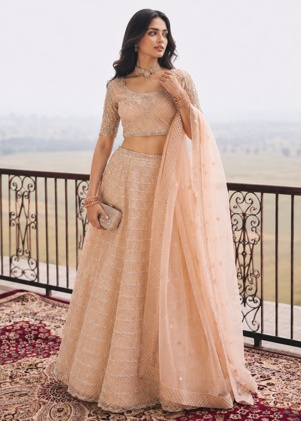 Buy Now Great Peach Embroidered Stylist Wedding Lehenga Choli Online in US, UK, Canada, France, Italy, Germany, Sweden, Austria, Greece &amp; Worldwide at Empress.