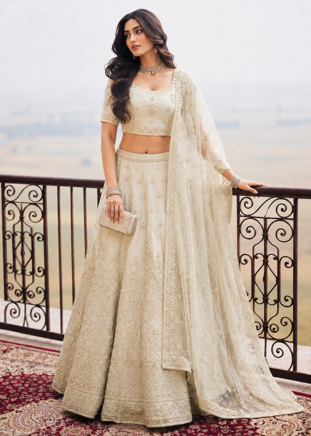 Buy Now Great Cream Embroidered Stylist Wedding Lehenga Choli Online in US, UK, Canada, France, Italy, Germany, Sweden, Austria, Greece &amp; Worldwide at Empress.