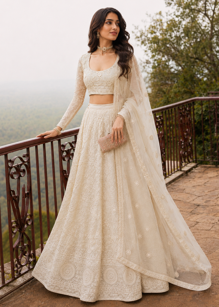 Buy Now Great Off White Embroidered Stylist Wedding Lehenga Choli Online in US, UK, Canada, France, Italy, Germany, Sweden, Austria, UAE &amp; Worldwide at Empress.