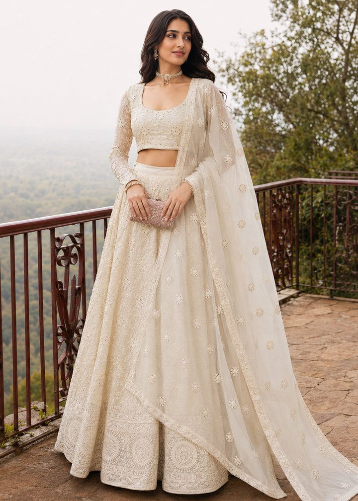 Buy Now Great Off White Embroidered Stylist Wedding Lehenga Choli Online in US, UK, Canada, France, Italy, Germany, Sweden, Austria, UAE &amp; Worldwide at Empress.