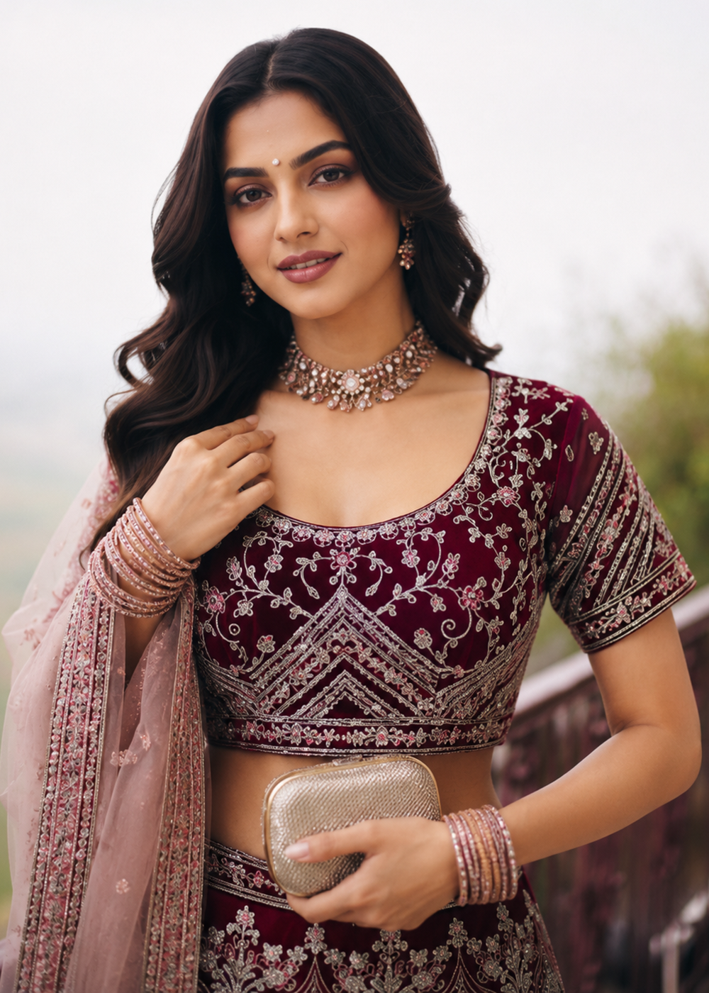Buy Now Great Wine Embroidered Stylist Wedding Lehenga Choli Online in US, UK, Canada, France, Italy, Germany, Sweden, Austria, UAE &amp; Worldwide at Empress.