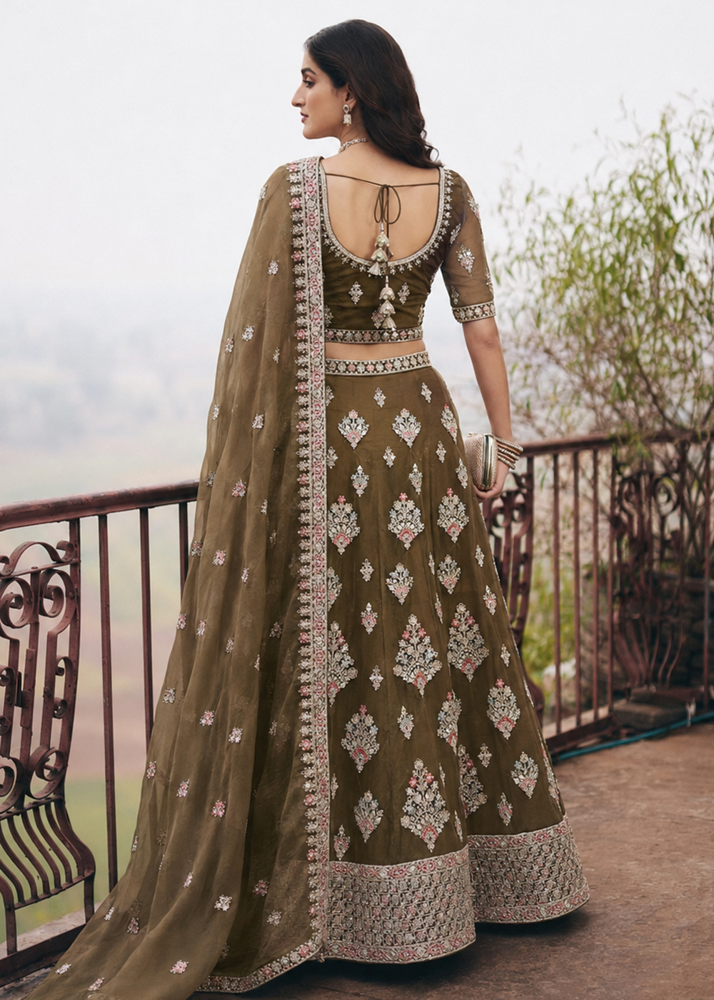Buy Now Great Olive Embroidered Stylist Wedding Lehenga Choli Online in US, UK, Canada, France, Italy, Germany, Sweden, Austria, UAE &amp; Worldwide at Empress.