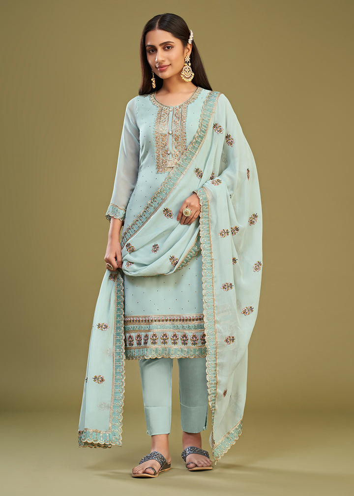 Buy Now Ice Blue Swarovski Work & Embroidered Eid Wear Salwar Suit Online in USA, UK, Canada, Germany, Australia & Worldwide at Empress Clothing. 