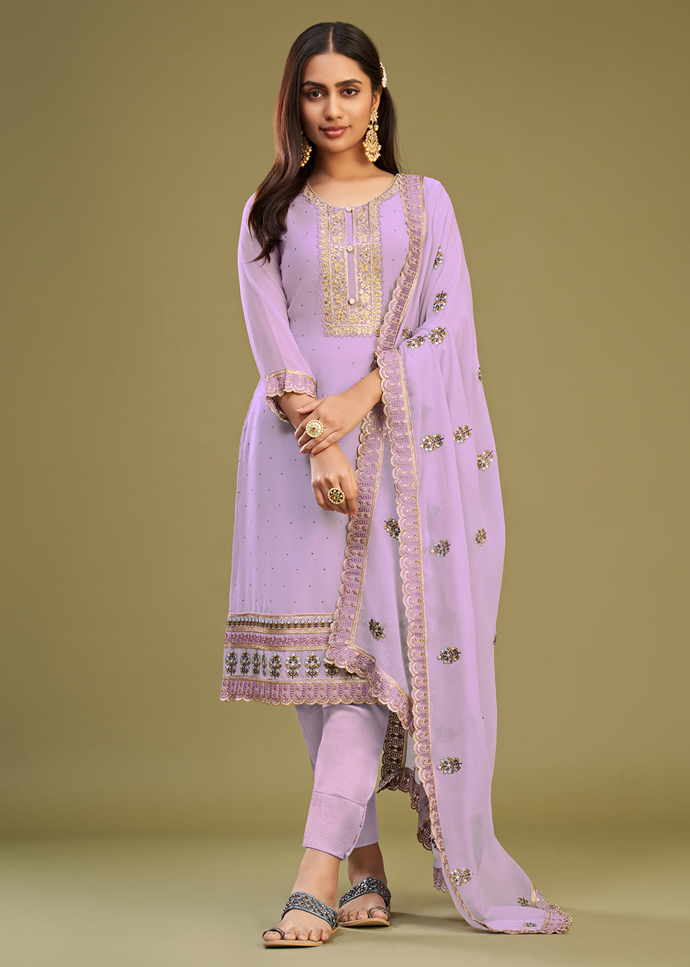 Buy Now Lavender Swarovski Work & Embroidered Eid Wear Salwar Suit Online in USA, UK, Canada, Germany, Australia & Worldwide at Empress Clothing.