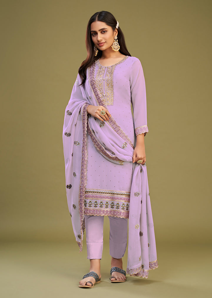 Buy Now Lavender Swarovski Work & Embroidered Eid Wear Salwar Suit Online in USA, UK, Canada, Germany, Australia & Worldwide at Empress Clothing.