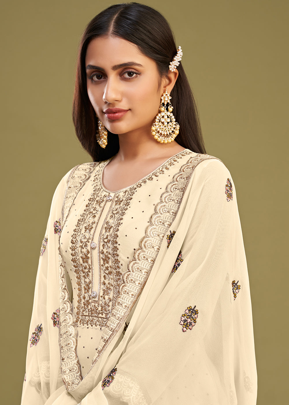 Buy Now Off White Swarovski Work & Embroidered Eid Wear Salwar Suit Online in USA, UK, Canada, Germany, Australia & Worldwide at Empress Clothing.
