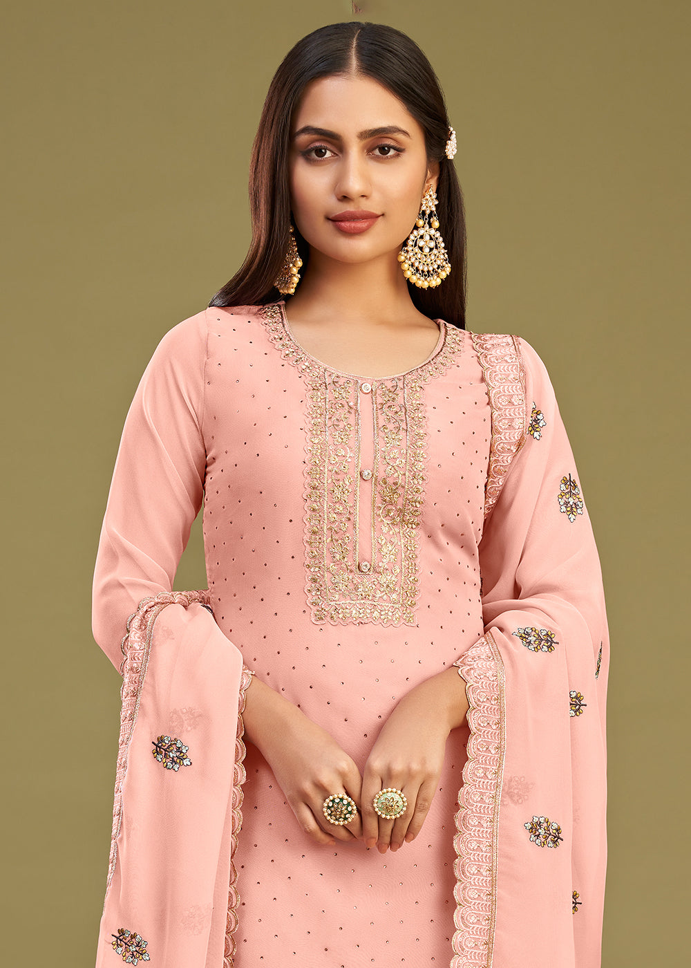 Buy Now Blush Peach Swarovski Work & Embroidered Eid Wear Salwar Suit Online in USA, UK, Canada, Germany, Australia & Worldwide at Empress Clothing. 
