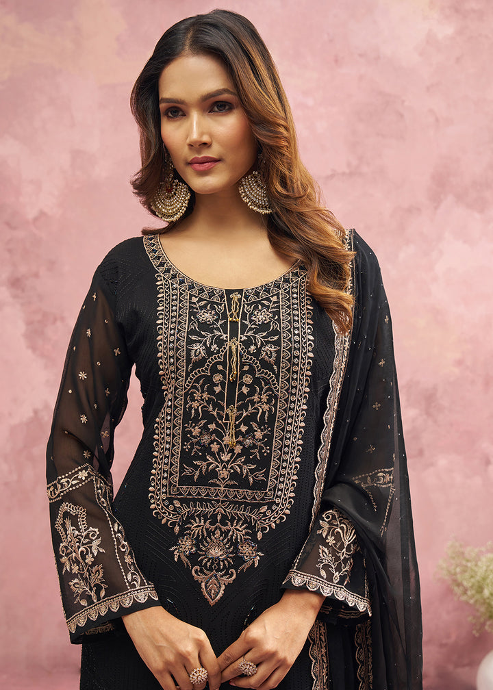 Buy Now Black Georgette Threads & Khatli Festive Salwar Suit Online in USA, UK, Canada, Germany, Italy, France, Austria, UAE & Worldwide at Empress Clothing.