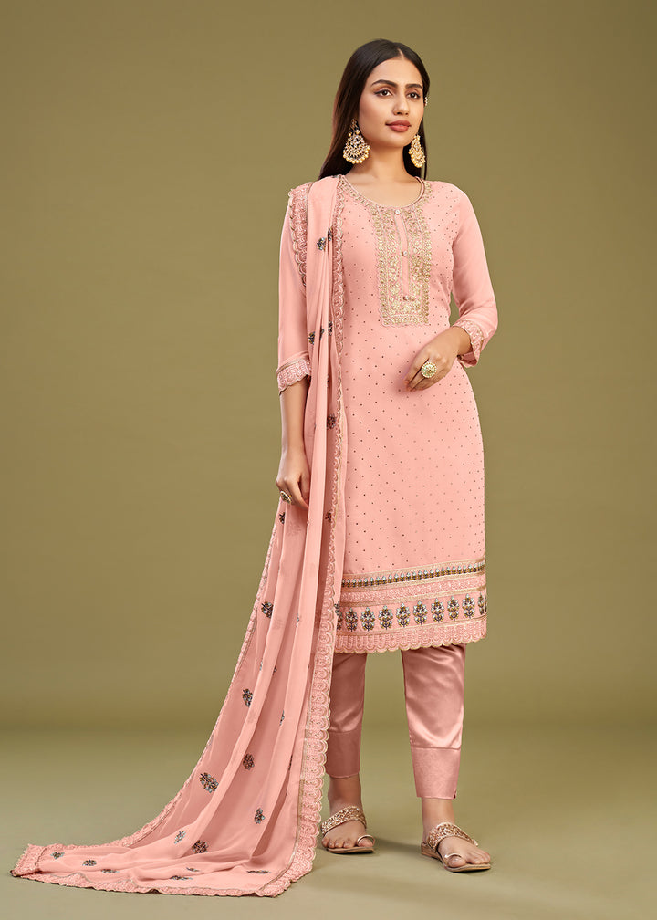 Buy Now Blush Peach Swarovski Work & Embroidered Eid Wear Salwar Suit Online in USA, UK, Canada, Germany, Australia & Worldwide at Empress Clothing. 