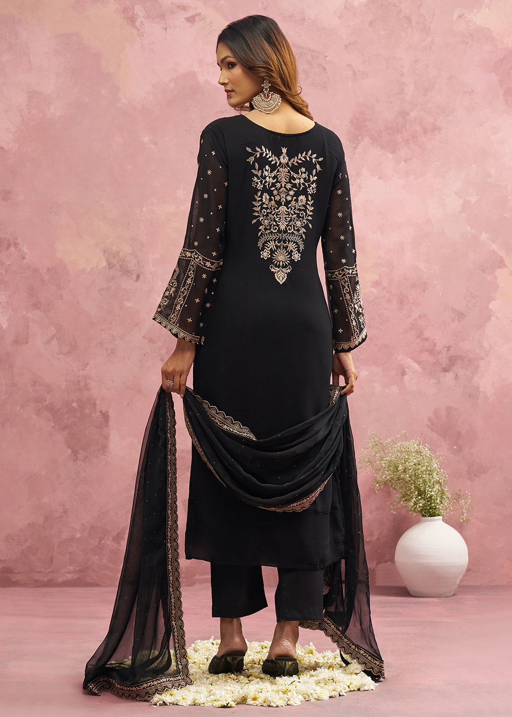 Buy Now Black Georgette Threads & Khatli Festive Salwar Suit Online in USA, UK, Canada, Germany, Italy, France, Austria, UAE & Worldwide at Empress Clothing.
