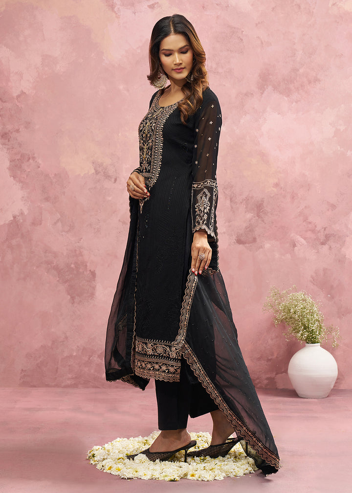 Buy Now Black Georgette Threads & Khatli Festive Salwar Suit Online in USA, UK, Canada, Germany, Italy, France, Austria, UAE & Worldwide at Empress Clothing.