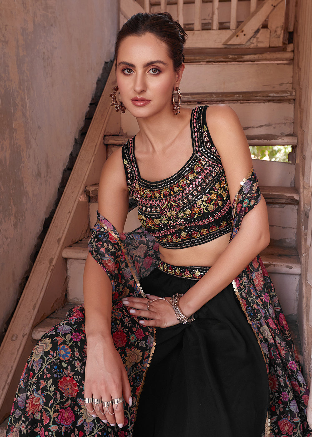 Shop Now Stunning Black Designer Crop Top Style Sharara Suit Online at Empress Clothing in USA, UK, Canada, Italy & Worldwide. 