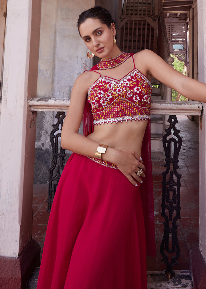 Buy Now Stunning Rani Pink Designer Crop Top Style Lehenga Choli Online in USA, UK, Canada & Worldwide at Empress Clothing. 