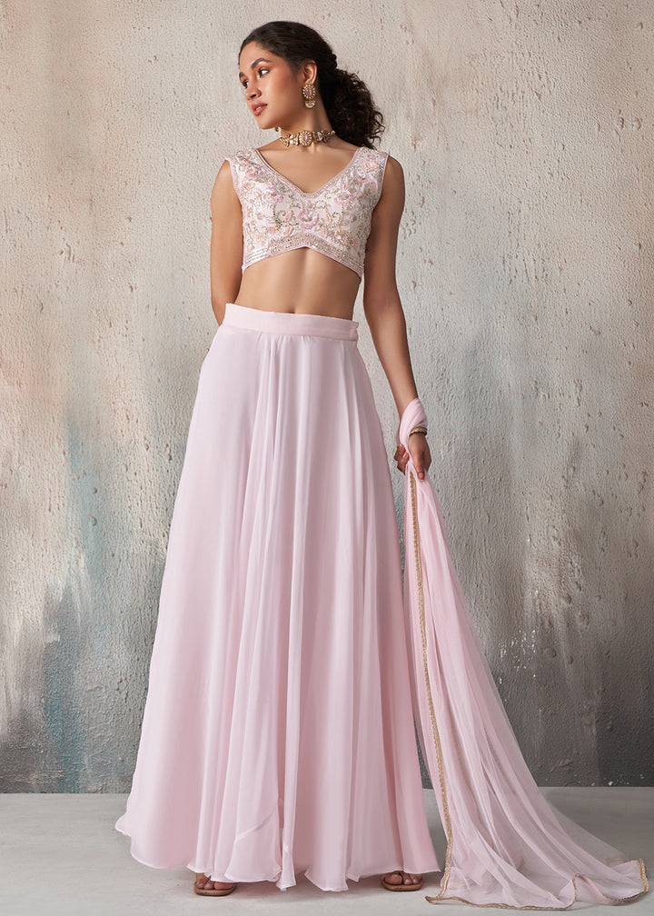 Buy Now Designer Light Pink Crop Top Style Lehenga Choli Online in USA, UK, Canada & Worldwide at Empress Clothing