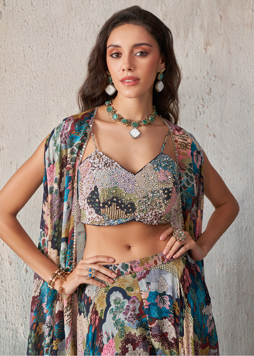 Buy Now Designer Printed Blue Crop Top Style Lehenga Choli Online in USA, UK, Canada & Worldwide at Empress Clothing