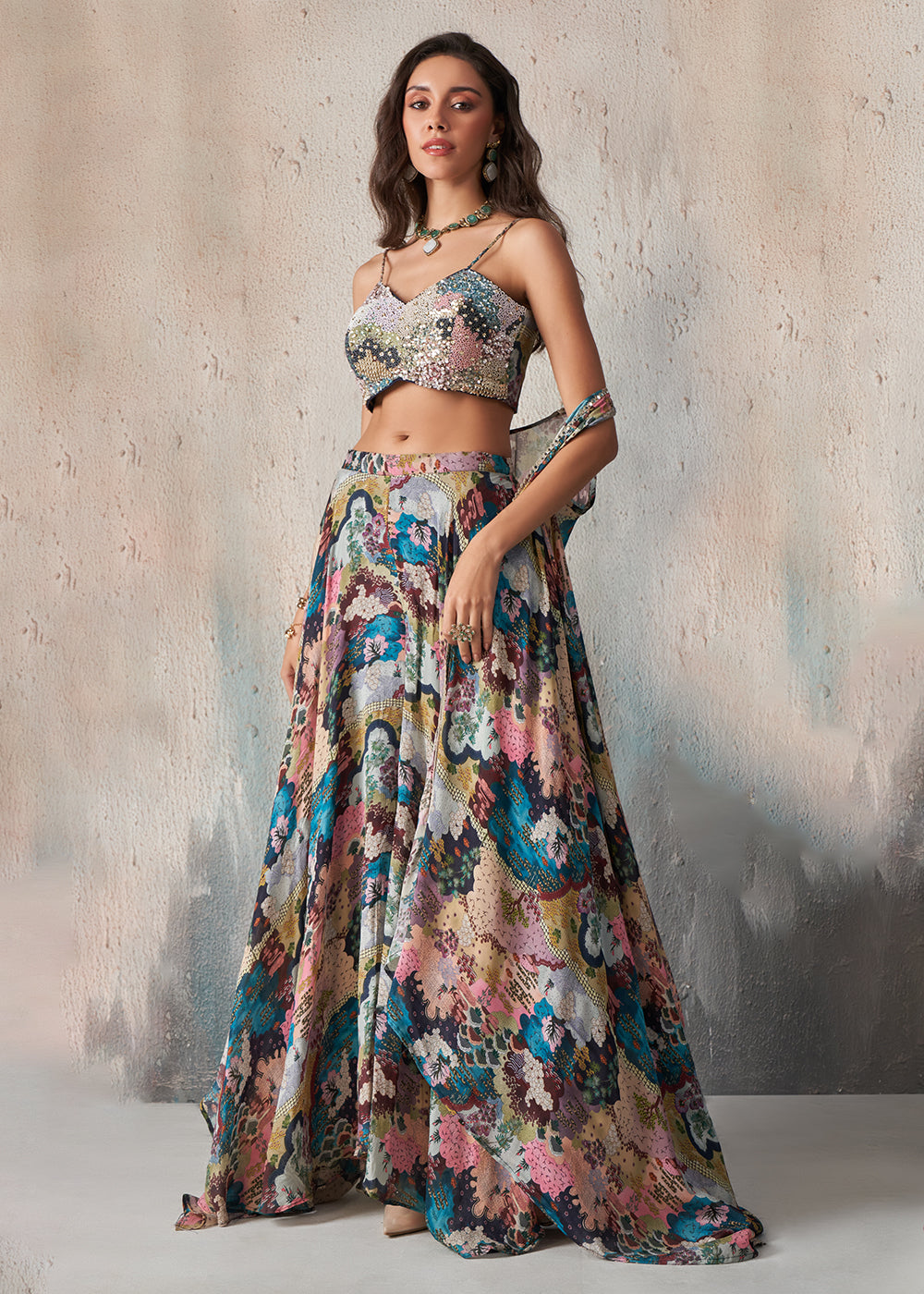 Buy Now Designer Printed Blue Crop Top Style Lehenga Choli Online in USA, UK, Canada & Worldwide at Empress Clothing