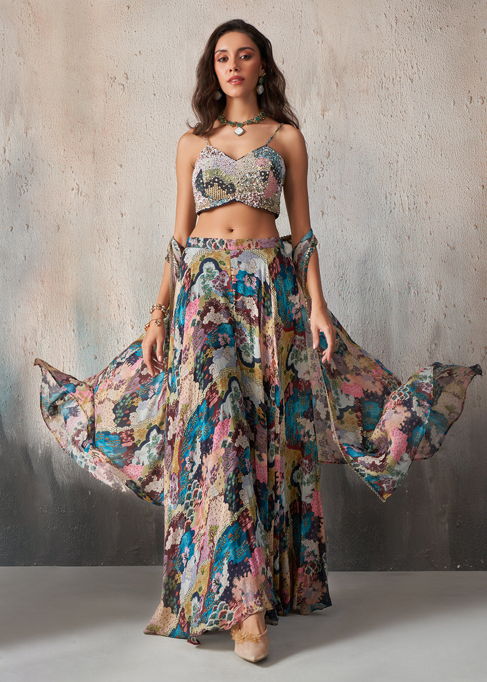 Buy Now Designer Printed Blue Crop Top Style Lehenga Choli Online in USA, UK, Canada & Worldwide at Empress Clothing