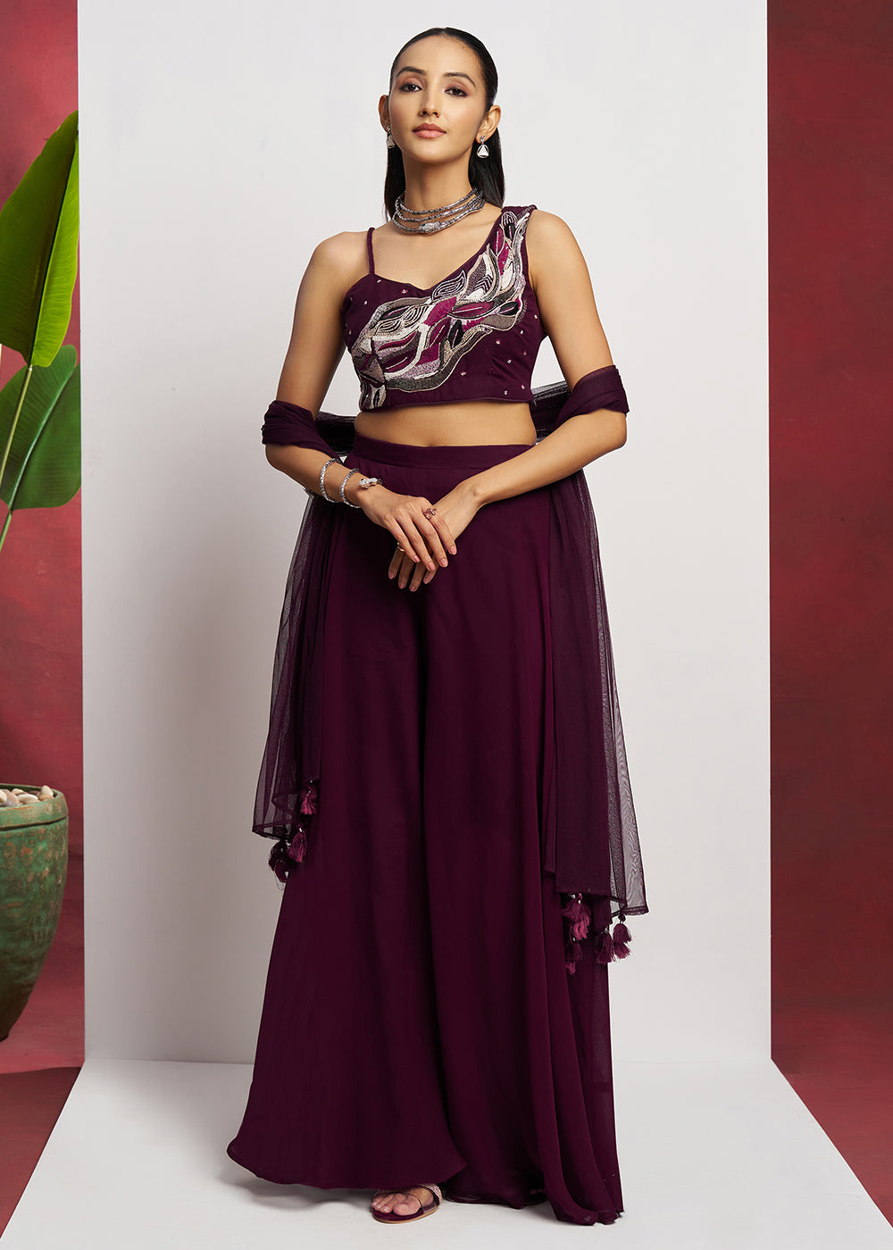 Sharara Suits in Dubai, Abu Dhabi & UAE - Designer Shararas - Empress Tagged "Wine" Empress Clothing Sharara Suits in Dubai, Abu Dhabi & UAE - Designer Shararas - Empress Tagged "Wine" Empress Clothing