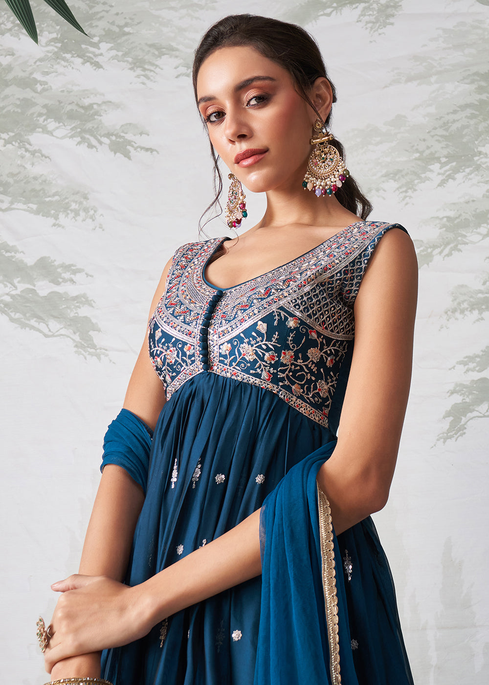 Buy Now Teal Blue Multi Thread Embroidered Anarkali Style Suit Online in USA, UK, Australia, New Zealand, Canada & Worldwide at Empress Clothing. 