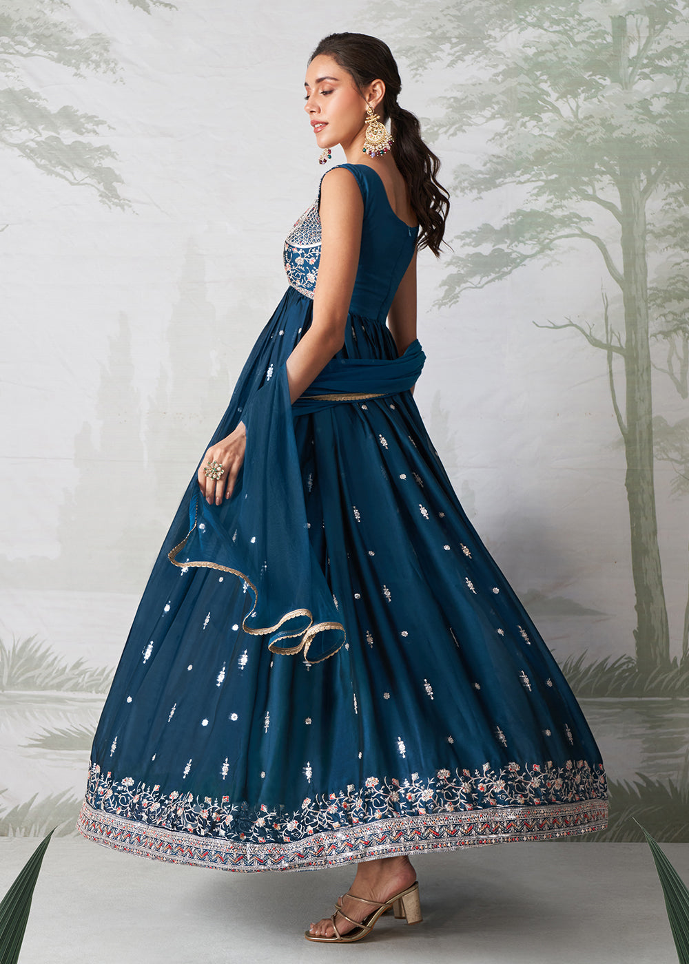 Buy Now Teal Blue Multi Thread Embroidered Anarkali Style Suit Online in USA, UK, Australia, New Zealand, Canada & Worldwide at Empress Clothing. 