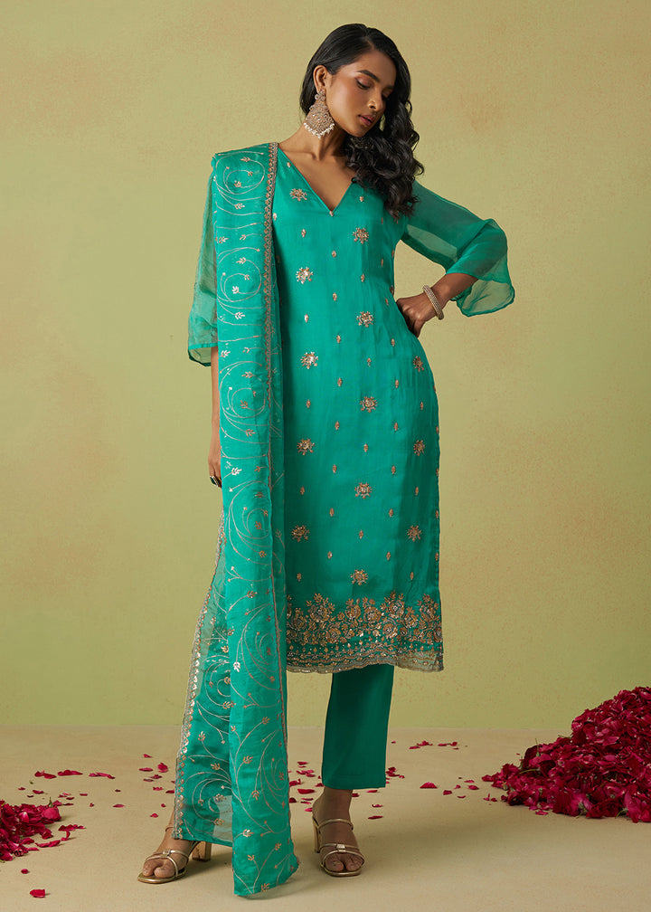 Buy Now Festive Wear Blue Pure Shimmer Organza Salwar Suit Online in USA, UK, Canada, Germany, Italy, UAE & Worldwide at Empress Clothing. 