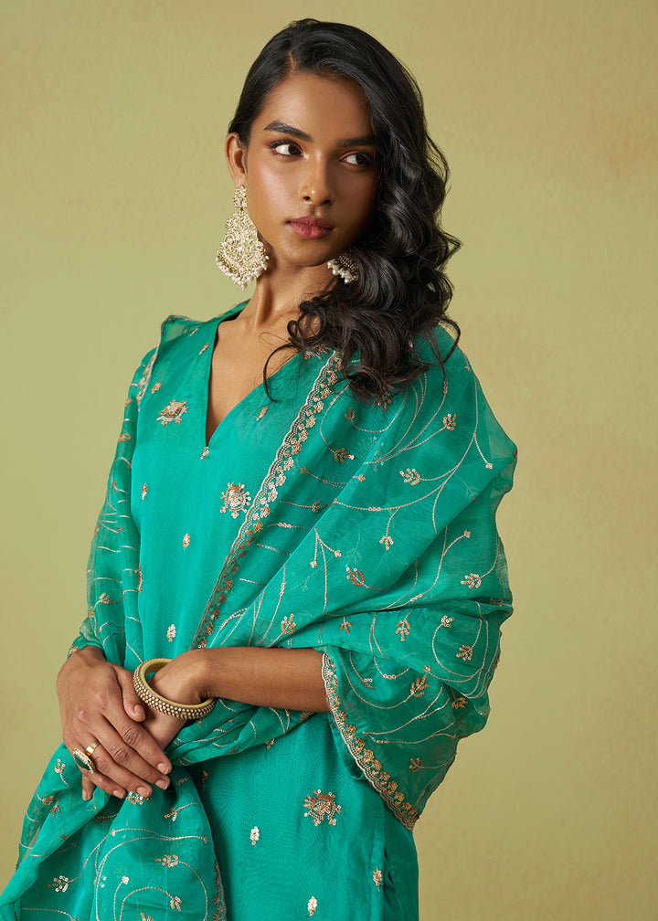 Buy Now Festive Wear Blue Pure Shimmer Organza Salwar Suit Online in USA, UK, Canada, Germany, Italy, UAE & Worldwide at Empress Clothing. 