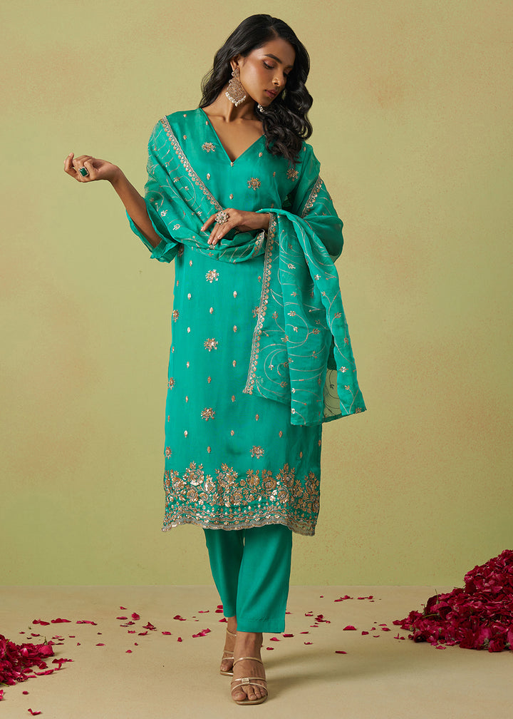 Buy Now Festive Wear Blue Pure Shimmer Organza Salwar Suit Online in USA, UK, Canada, Germany, Italy, UAE & Worldwide at Empress Clothing. 