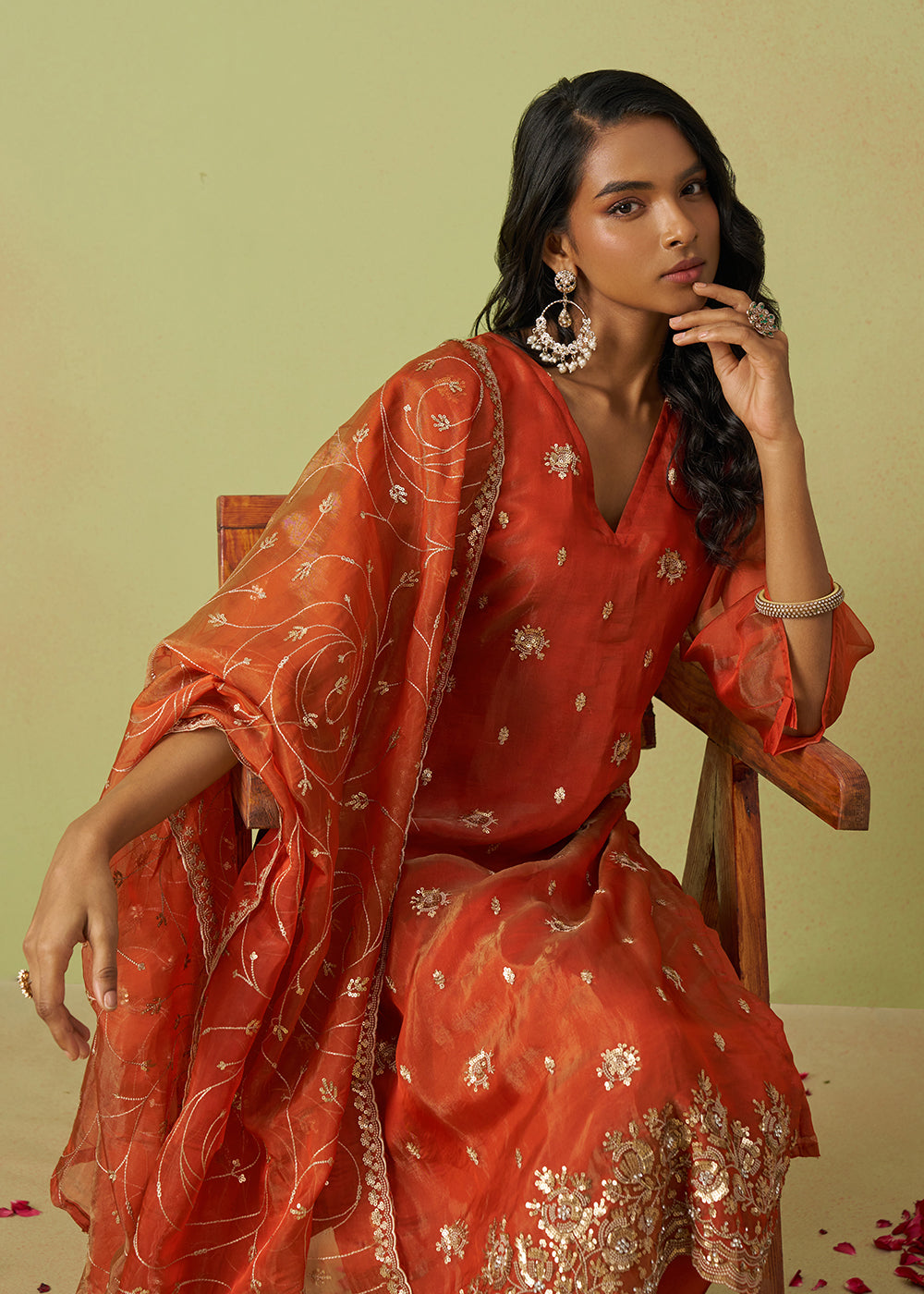 Buy Now Festive Wear Orange Pure Shimmer Organza Salwar Suit Online in USA, UK, Canada, Germany, Italy, UAE & Worldwide at Empress Clothing. 