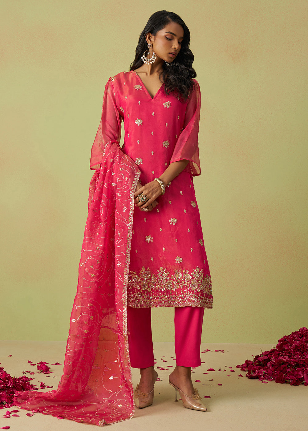 Buy Now Festive Wear Pink Pure Shimmer Organza Salwar Suit Online in USA, UK, Canada, Germany, Italy, UAE & Worldwide at Empress Clothing.