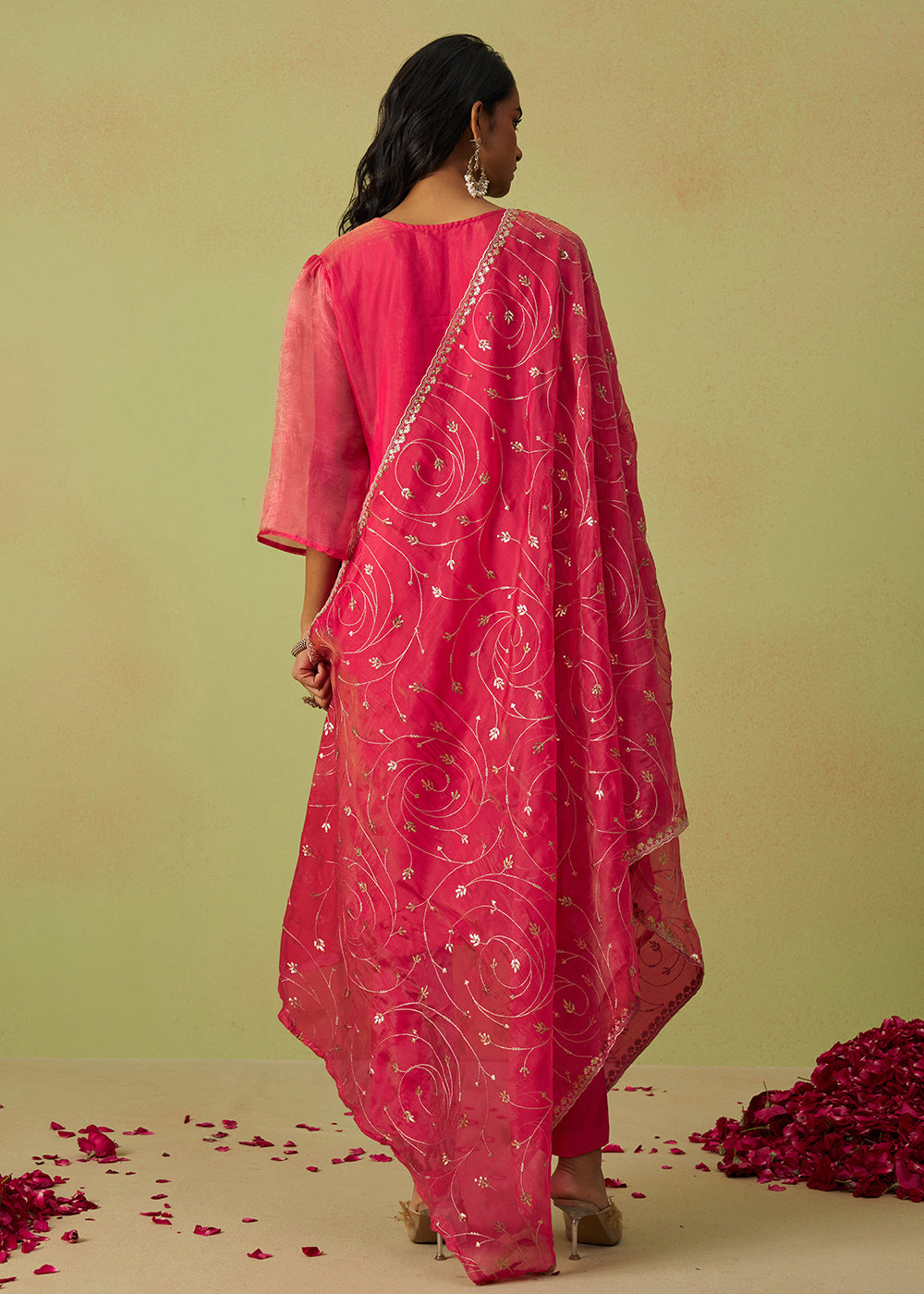 Buy Now Festive Wear Pink Pure Shimmer Organza Salwar Suit Online in USA, UK, Canada, Germany, Italy, UAE & Worldwide at Empress Clothing.