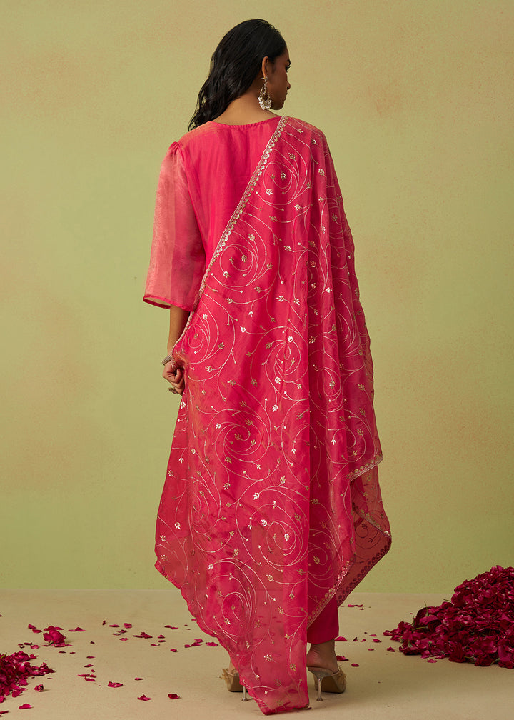Buy Now Festive Wear Pink Pure Shimmer Organza Salwar Suit Online in USA, UK, Canada, Germany, Italy, UAE & Worldwide at Empress Clothing.