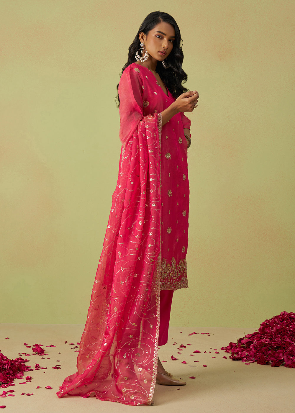Buy Now Festive Wear Pink Pure Shimmer Organza Salwar Suit Online in USA, UK, Canada, Germany, Italy, UAE & Worldwide at Empress Clothing.