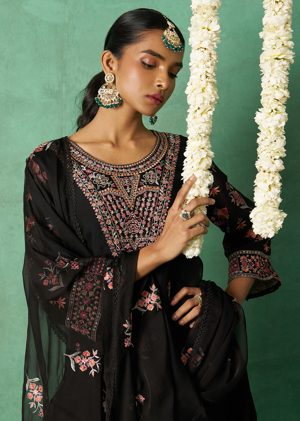 Buy Now Pure Organza Black Finest Embroidered Pant Style Salwar Suit Online in USA, UK, Canada, Germany, Italy, UAE & Worldwide at Empress Clothing. 