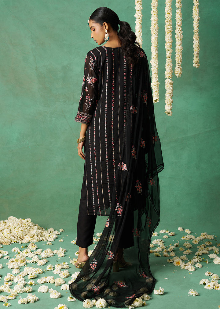 Buy Now Pure Organza Black Finest Embroidered Pant Style Salwar Suit Online in USA, UK, Canada, Germany, Italy, UAE & Worldwide at Empress Clothing. 