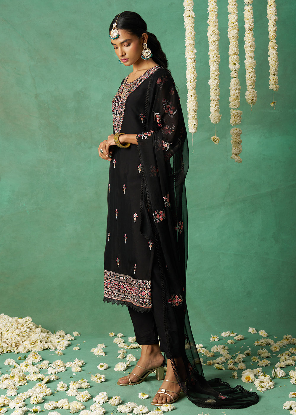 Buy Now Pure Organza Black Finest Embroidered Pant Style Salwar Suit Online in USA, UK, Canada, Germany, Italy, UAE & Worldwide at Empress Clothing. 