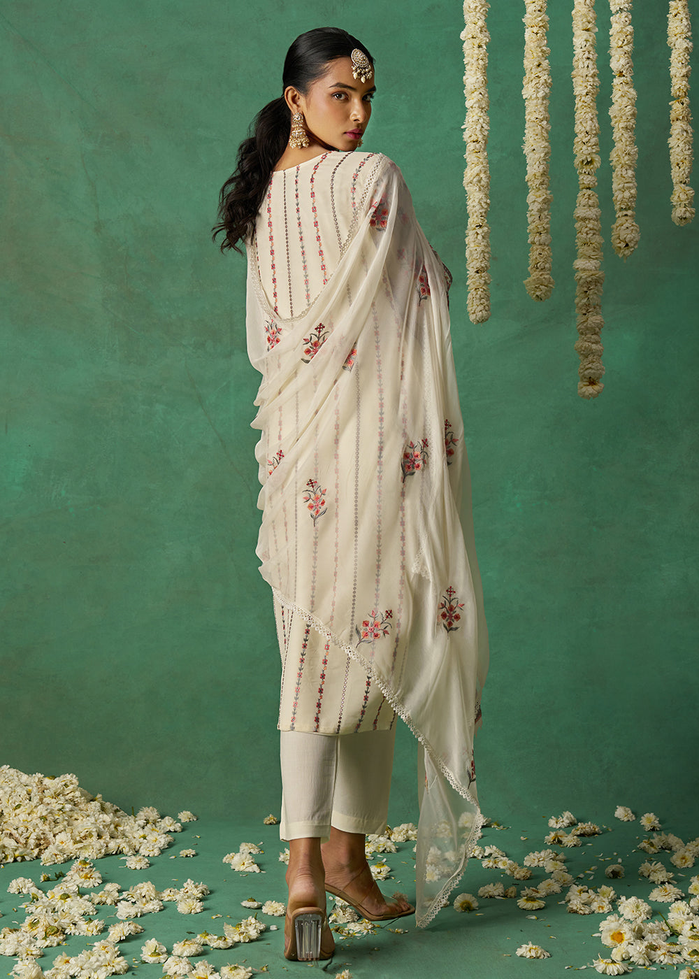 Buy Now Pure Organza Off White Finest Embroidered Pant Style Salwar Suit Online in USA, UK, Canada, Germany, Italy, UAE & Worldwide at Empress Clothing.