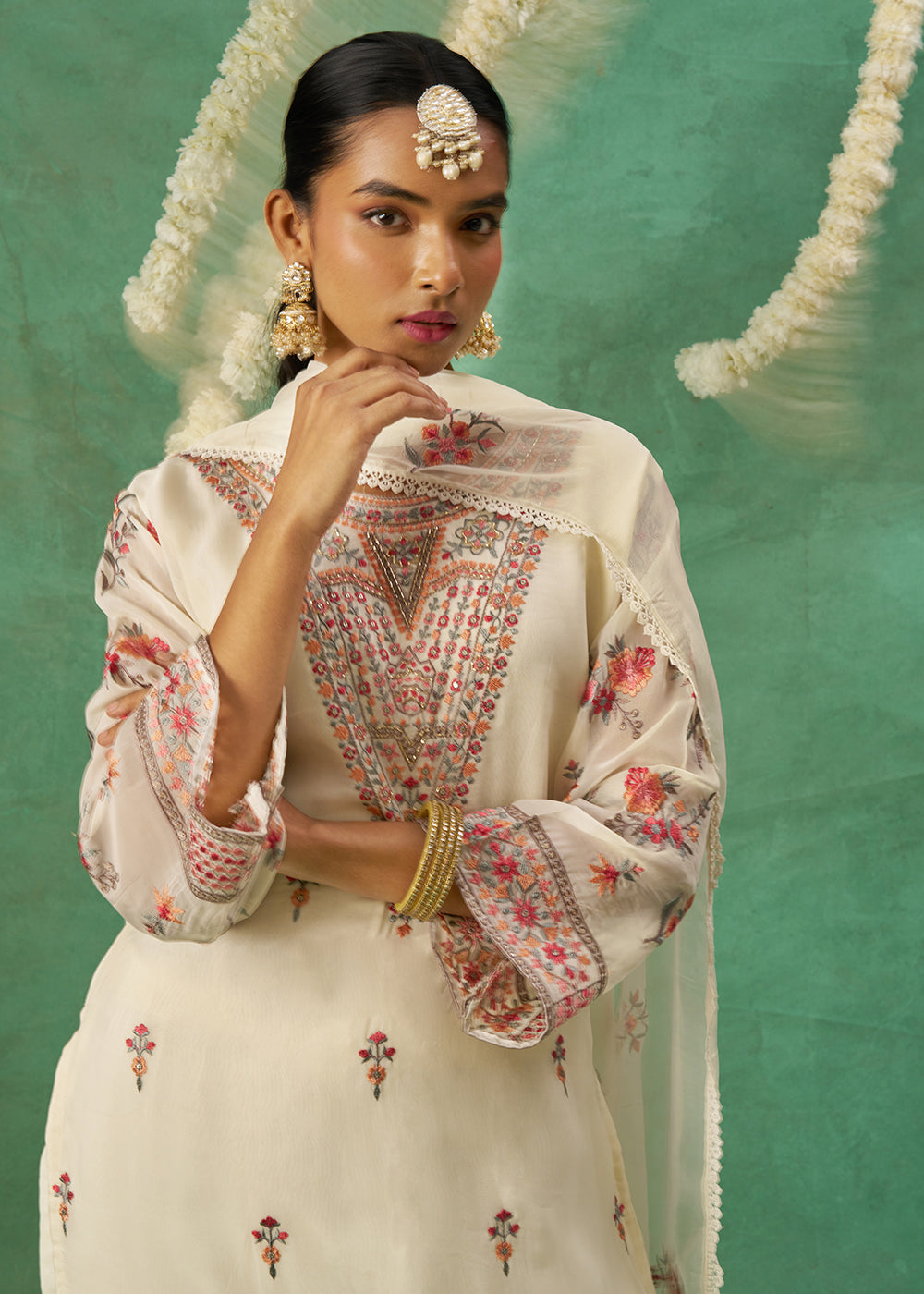 Buy Now Pure Organza Off White Finest Embroidered Pant Style Salwar Suit Online in USA, UK, Canada, Germany, Italy, UAE & Worldwide at Empress Clothing.
