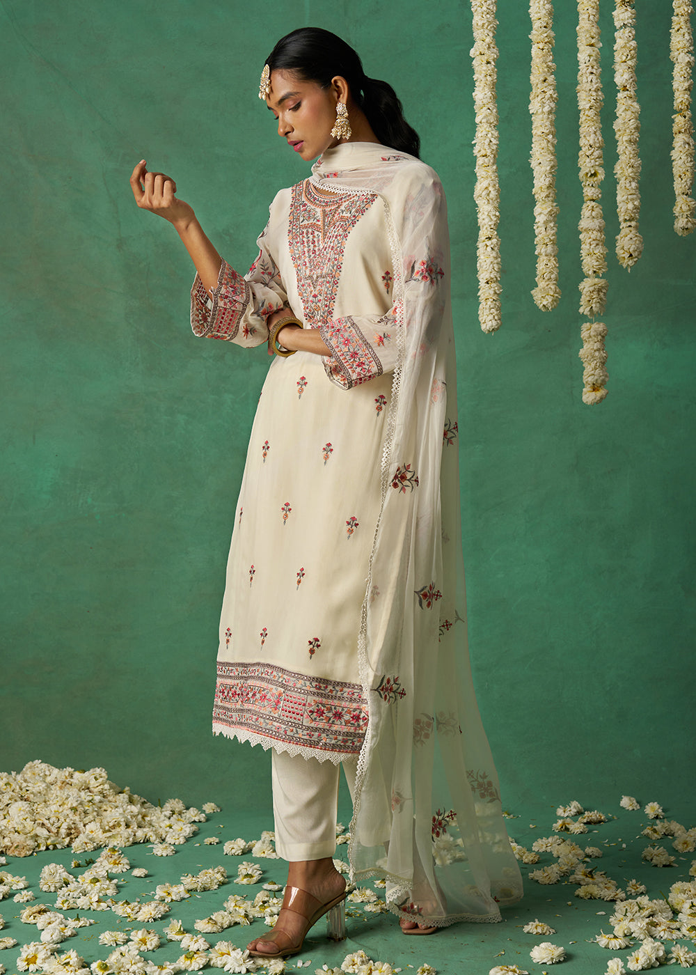 Buy Now Pure Organza Off White Finest Embroidered Pant Style Salwar Suit Online in USA, UK, Canada, Germany, Italy, UAE & Worldwide at Empress Clothing.