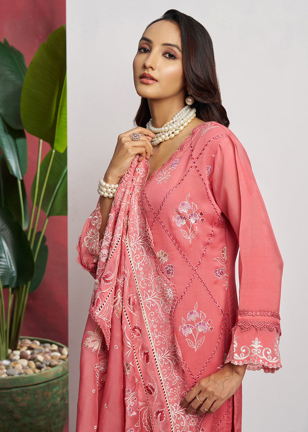 Buy Now Pure Organza Peach Embroidered Eid Festive Salwar Suit Online in USA, UK, Canada, Germany, Italy, UAE, France & Worldwide at Empress Clothing.
