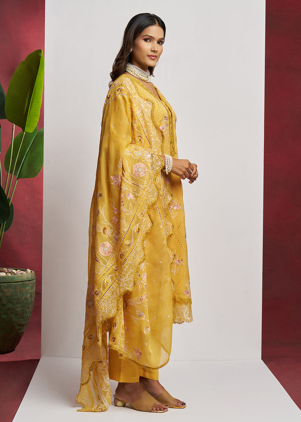 Buy Now Pure Organza Yellow Embroidered Eid Festive Salwar Suit Online in USA, UK, Canada, Germany, Italy, UAE, France & Worldwide at Empress Clothing. 