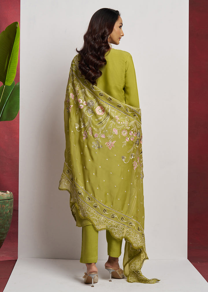Buy Now Pure Organza Green Embroidered Eid Festive Salwar Suit Online in USA, UK, Canada, Germany, Italy, UAE, France & Worldwide at Empress Clothing.