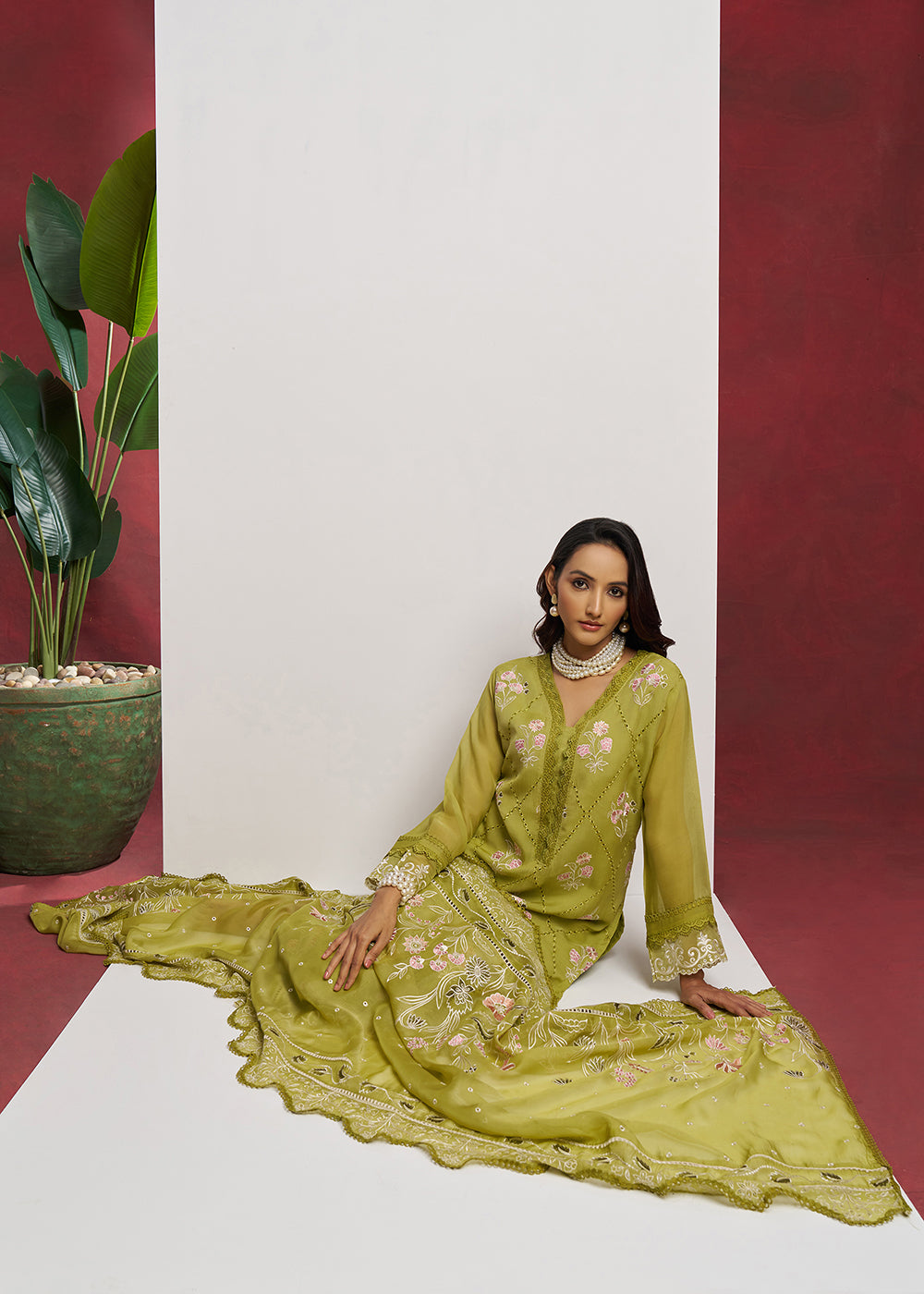 Buy Now Pure Organza Green Embroidered Eid Festive Salwar Suit Online in USA, UK, Canada, Germany, Italy, UAE, France & Worldwide at Empress Clothing.