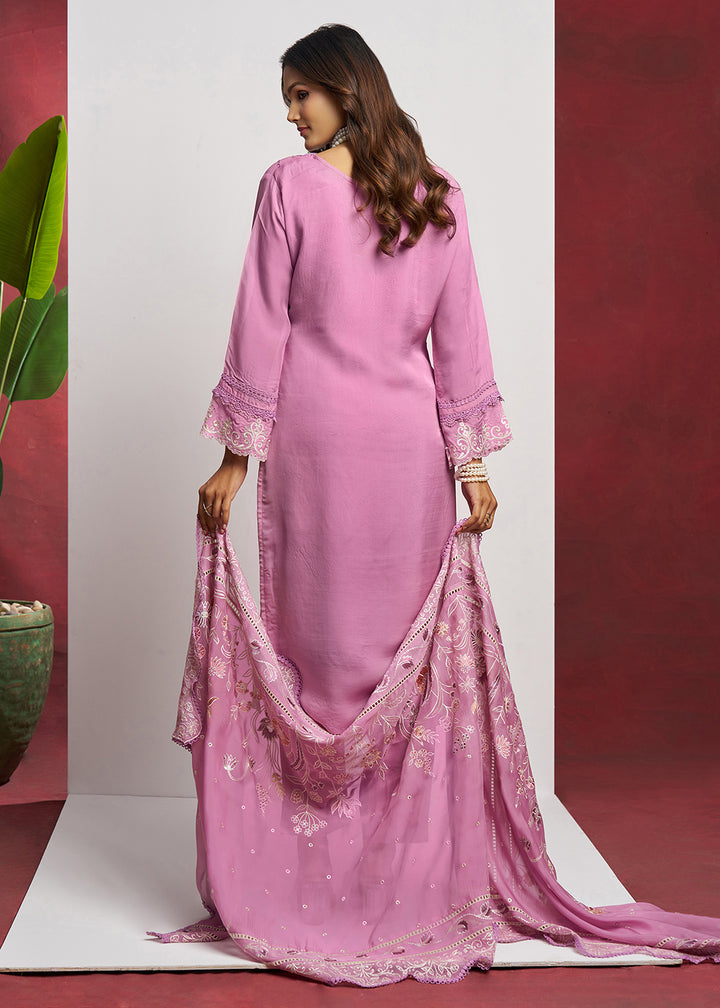 Buy Now Pure Organza Pink Embroidered Eid Festive Salwar Suit Online in USA, UK, Canada, Germany, Italy, UAE, France & Worldwide at Empress Clothing.