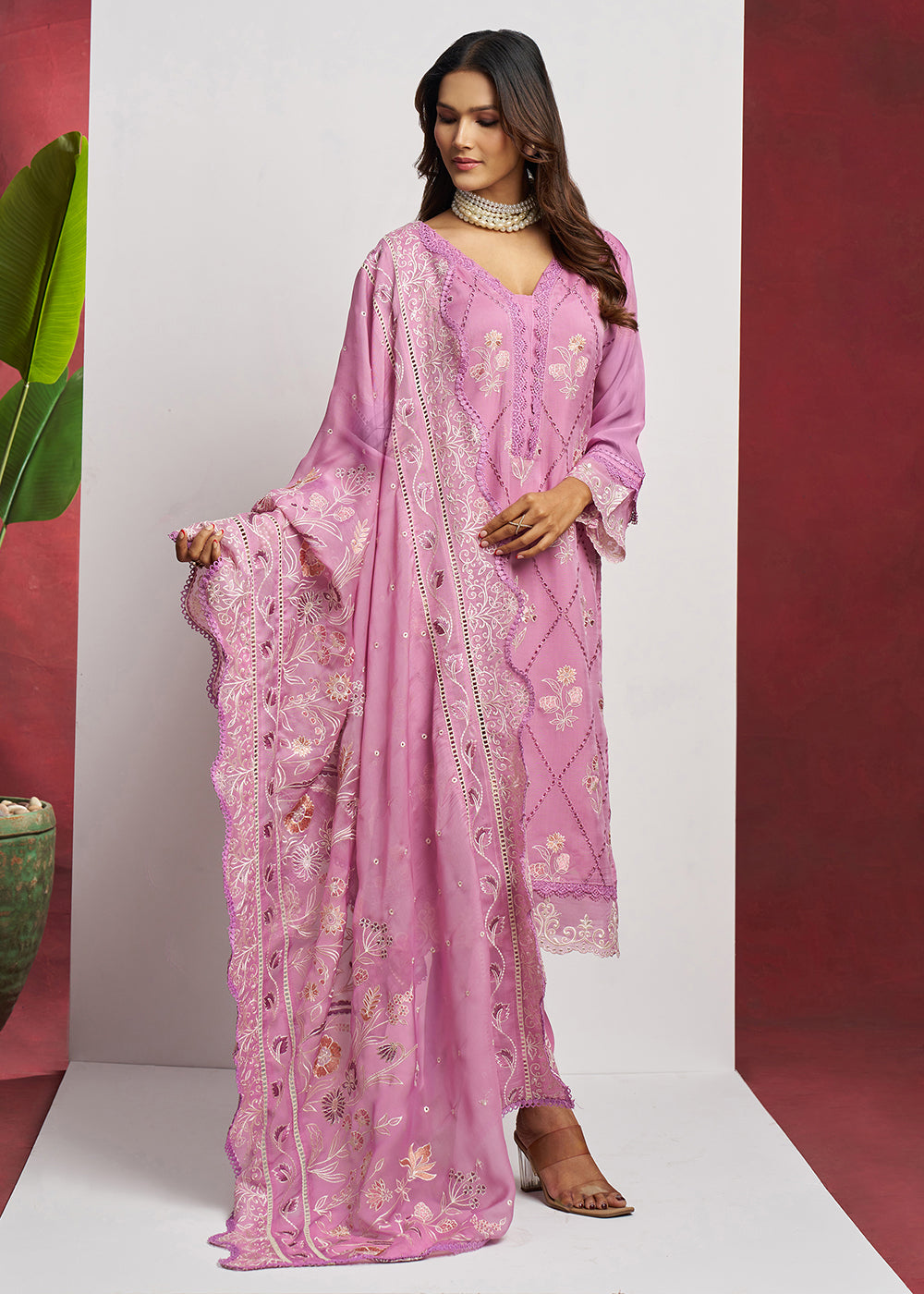 Buy Now Pure Organza Pink Embroidered Eid Festive Salwar Suit Online in USA, UK, Canada, Germany, Italy, UAE, France & Worldwide at Empress Clothing.